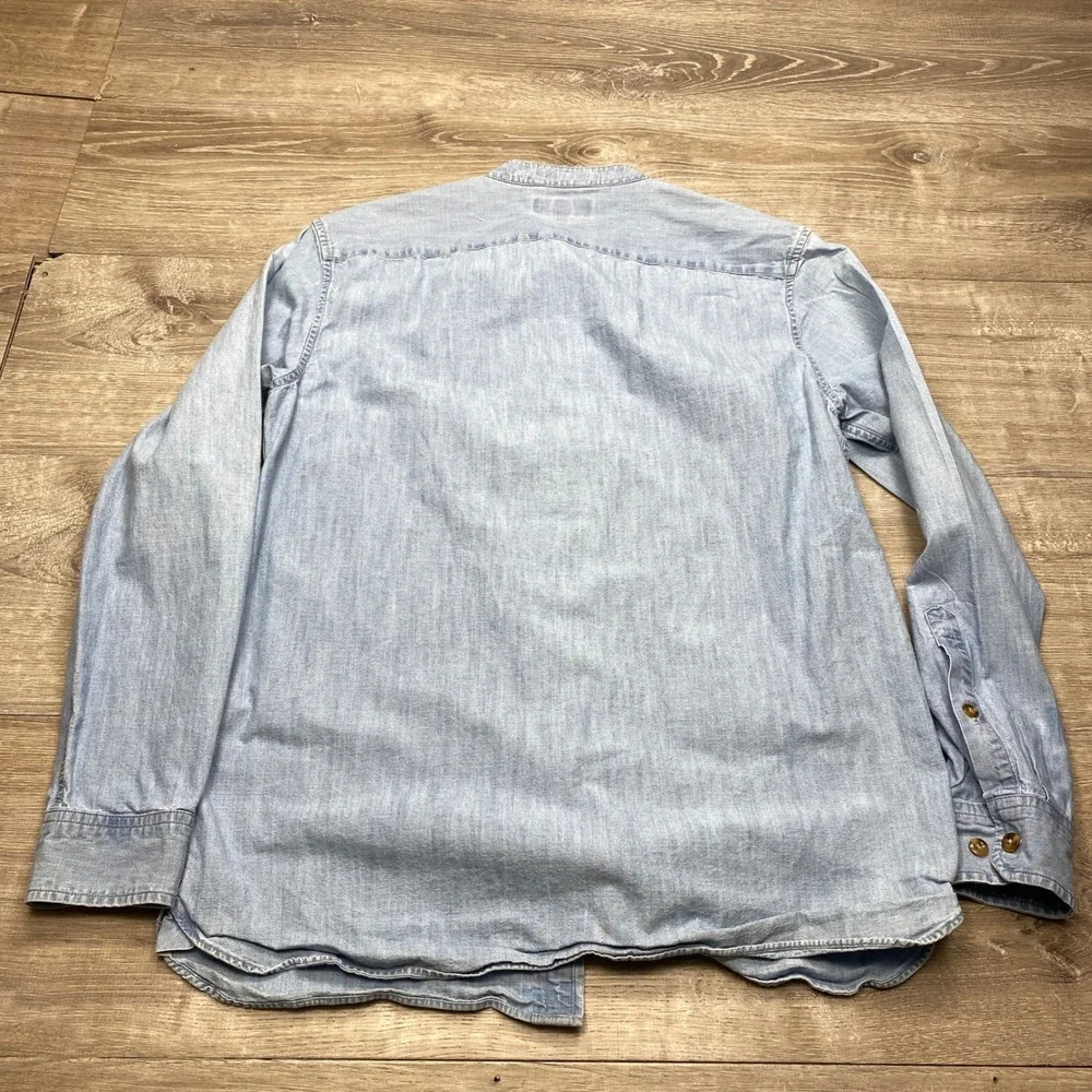 Banana Republic Slim Fit Chambray Band Collar Shirt Mens Medium Blue